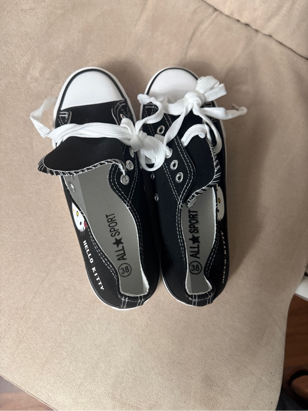 Hello Kitty Black Canvas Sneakers with White Laces and Red Bow Detail - Picture 8 of 8